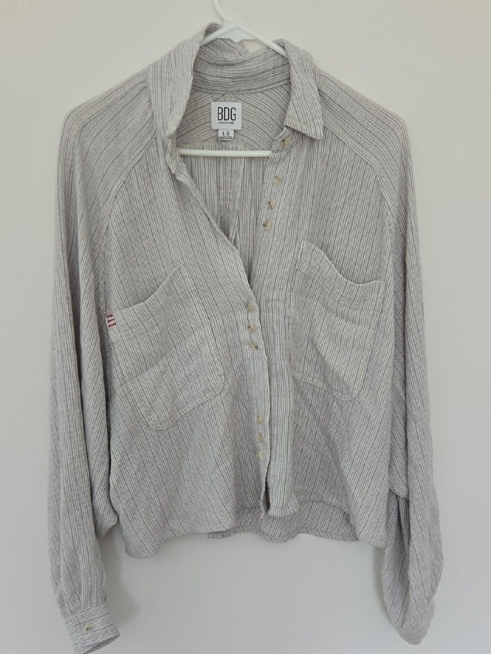 BDG Light Gray Striped Relaxed Boxy Button-Up Shirt Normcore flowy Lg